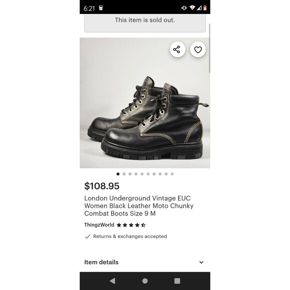 Vtg 90s London Underground Women's Black Boots Combat Chunky Heel  13" Length - Picture 10 of 10